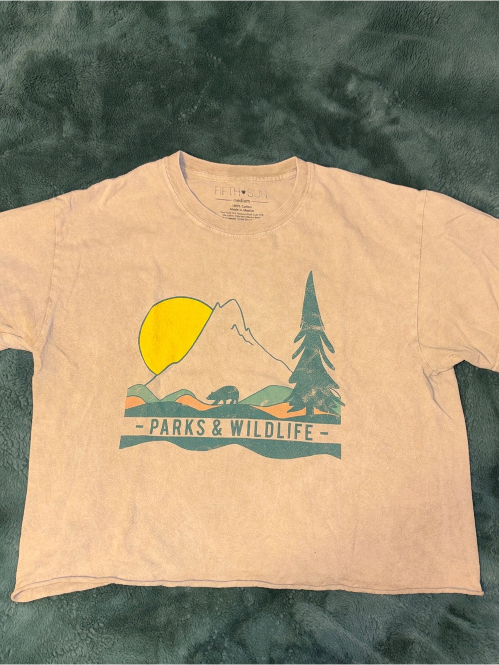 Fifth Sun Pink Graphic Tee with Yellow Sun & Teal Print